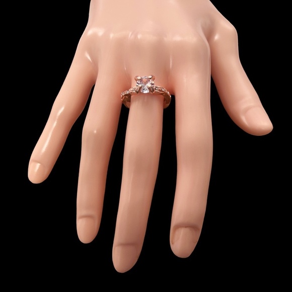 Rose Gold Solitaire Simulated Zircon Ring Fashion Dinner Cocktail Side Stones - Picture 10 of 11